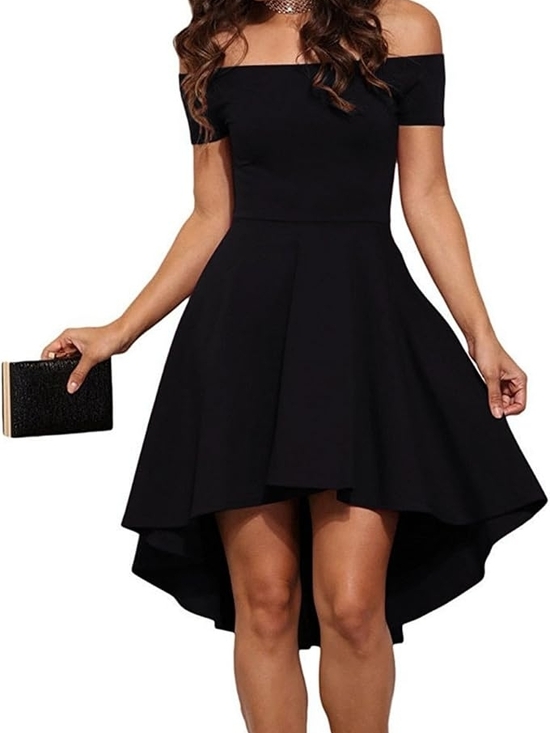 Sarin Mathews Dresses & Skirts - Elegant Off-Shoulder Black High-Low Dress